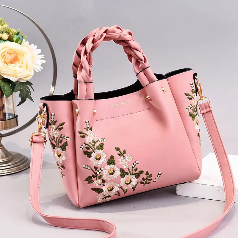 PU Leather Medium Crossbody Handbag with Drawstring Closure Pink
