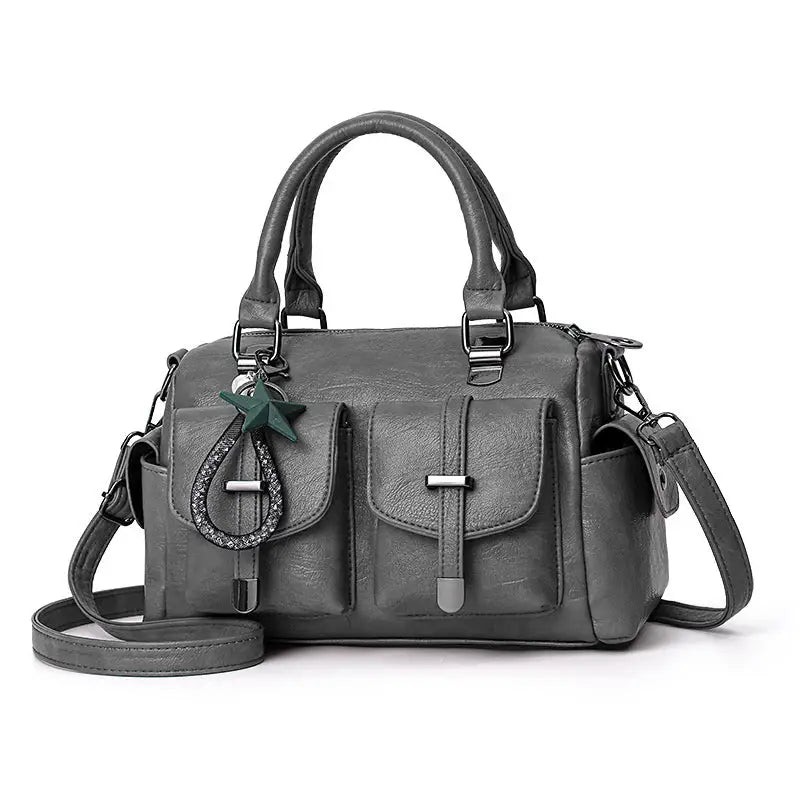 PU Leather Multi-Pocket Handbag in Multiple Colors - Dark Gray