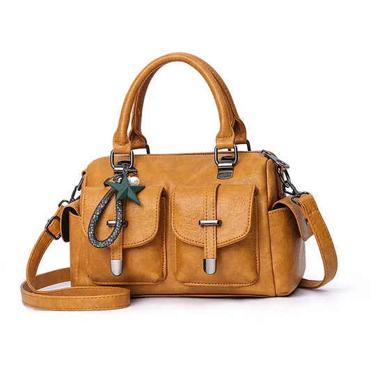 PU Leather Multi-Pocket Handbag in Multiple Colors - Yellow