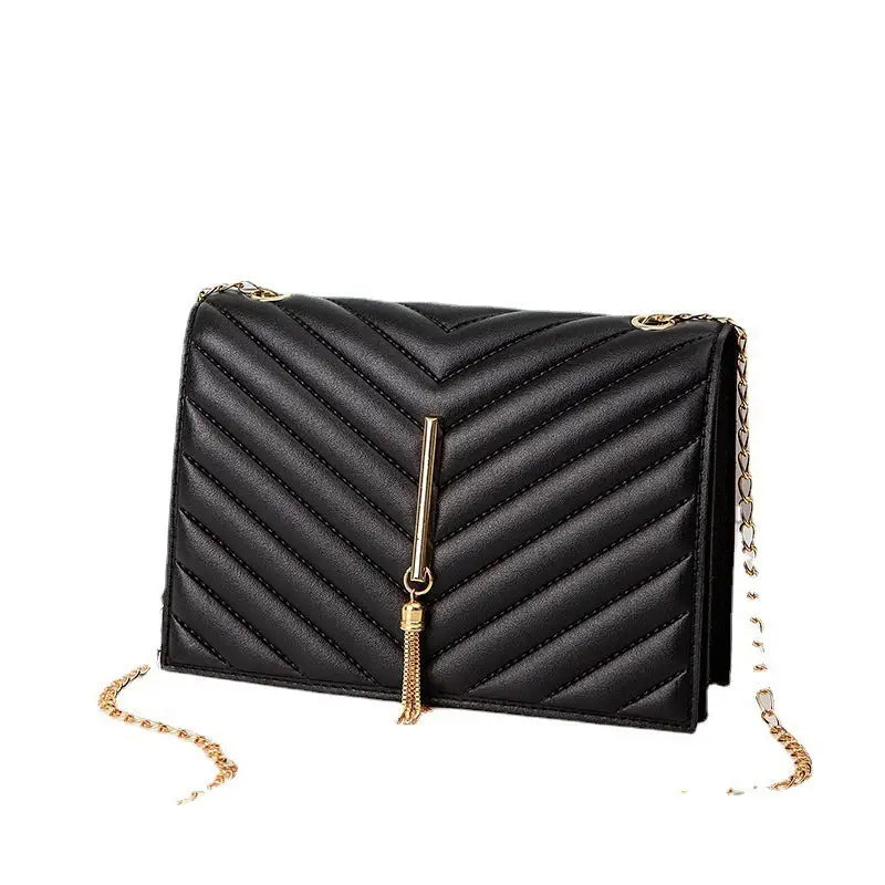 PU Leather Plaid Shoulder Bag Horizontal Square 19.5 x 5 x 13 cm