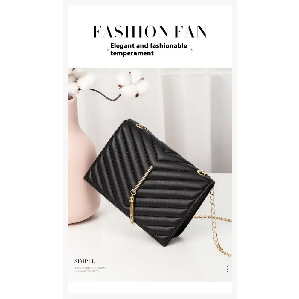 PU Leather Plaid Shoulder Bag Horizontal Square 19.5 x 5 x 13 cm