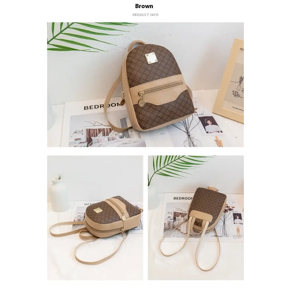 PU Printed Backpack with Sandwich Pocket and Internal File Bag