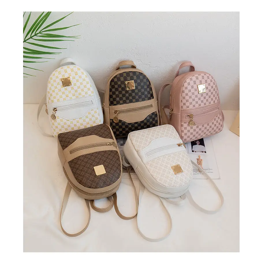 PU Printed Backpack with Sandwich Pocket and Internal File Bag