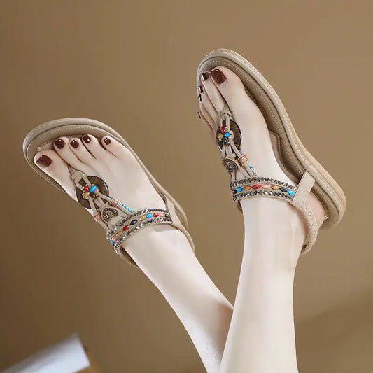 PU Rhinestone Sandals with Elastic Band and TPR Sole