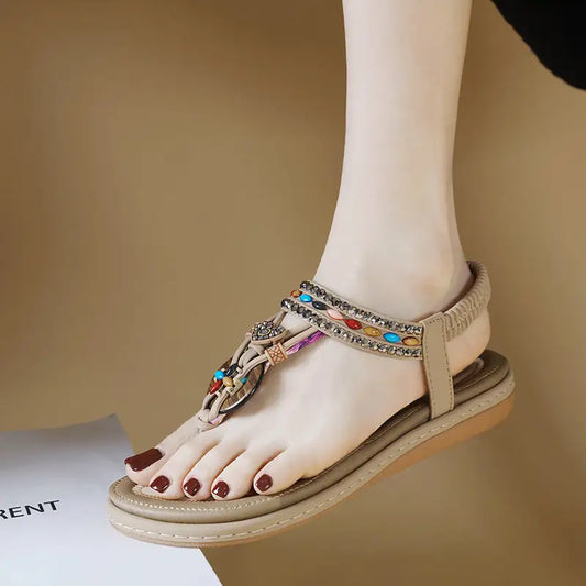 PU Rhinestone Sandals with Elastic Band and TPR Sole