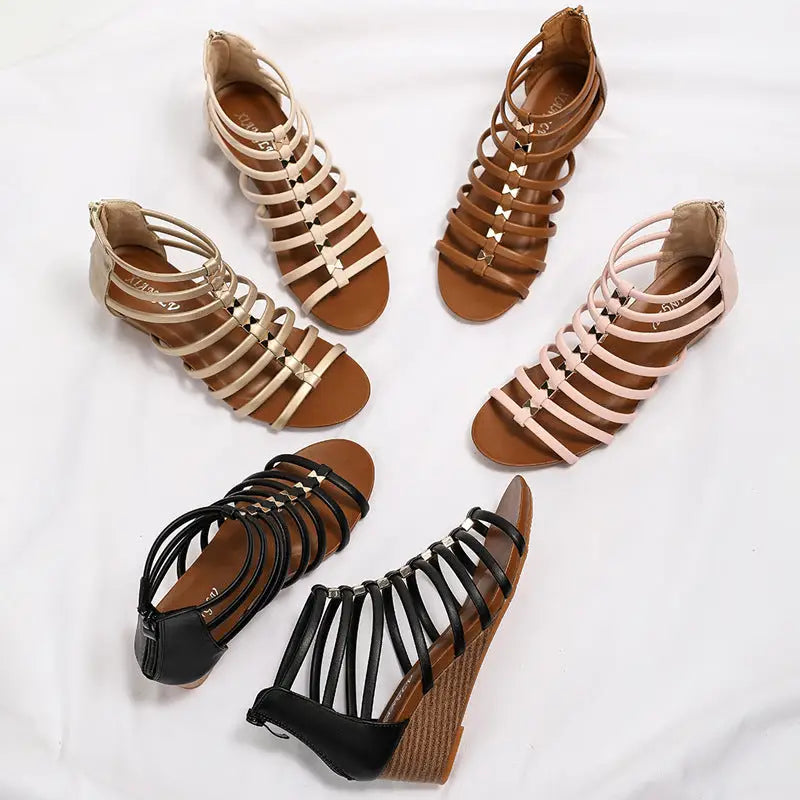PU Round Head Sandals with Back Zipper in Multiple Colors and Sizes