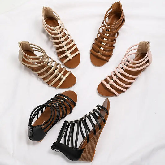 PU Round Head Sandals with Back Zipper in Multiple Colors and Sizes