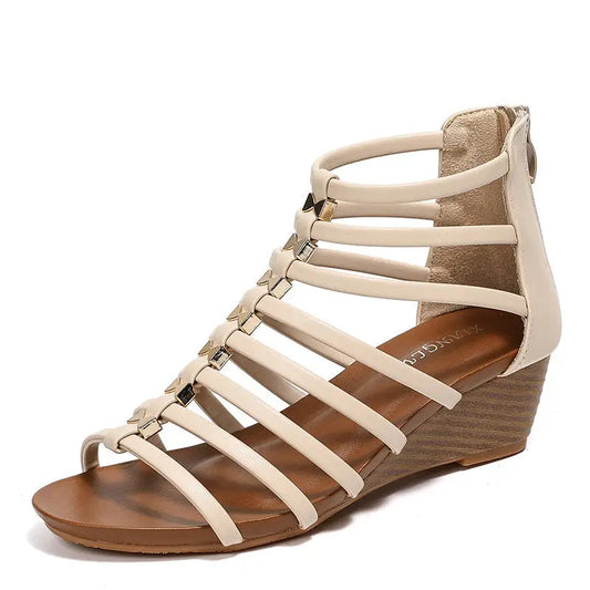 PU Round Head Sandals with Back Zipper in Multiple Colors and Sizes