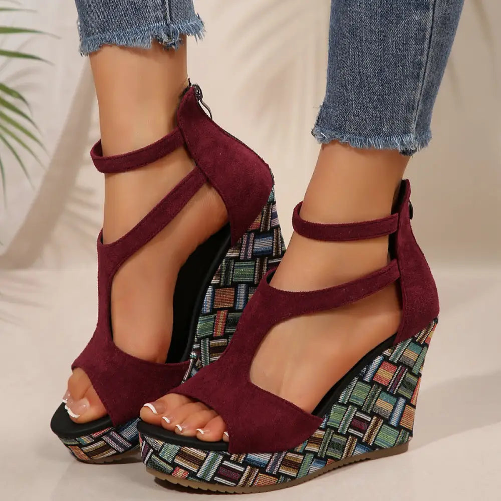 PU Scaffold Fish Mouth Shoes in Multiple Colors and Sizes - Wine Red / 35