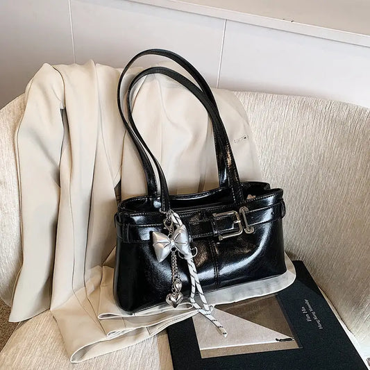 PU Shoulder Bag with Pendant and Sandwich Pocket in Multiple Colors