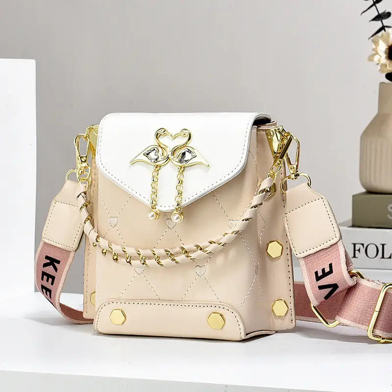 PU Square Suitcase for Women in Multiple Colors with Polyester Lining - Beige