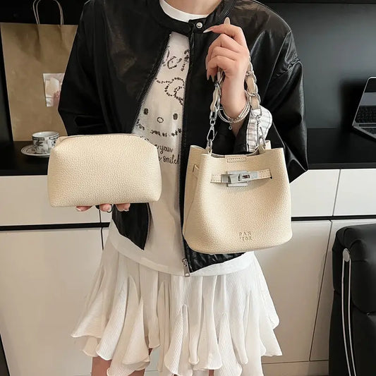 PU Suitcase Bucket Bag with Multiple Compartments and Zipper Closure