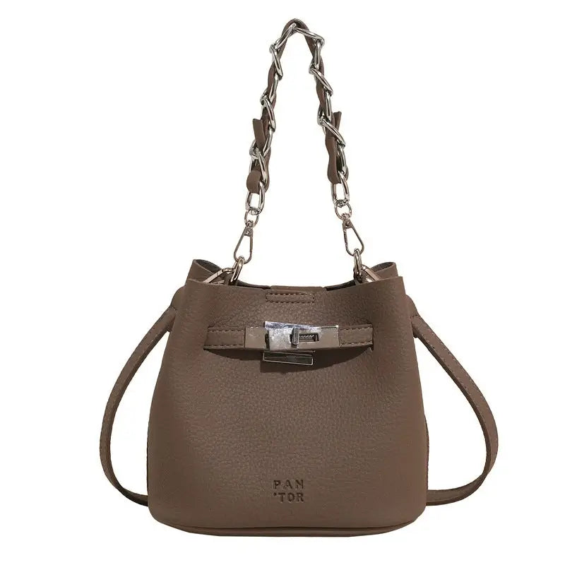 PU Suitcase Bucket Bag with Multiple Compartments and Zipper Closure - Elephant Gray