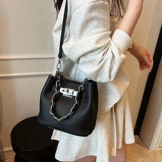 PU Suitcase Bucket Bag with Multiple Compartments and Zipper Closure