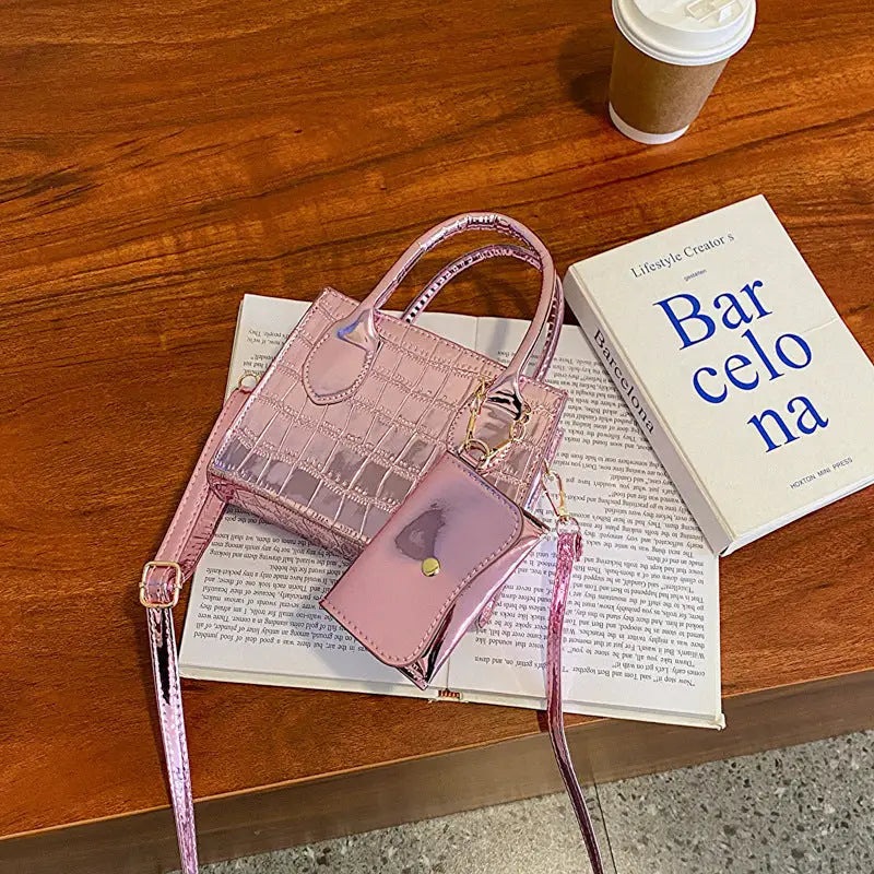 PU Suitcase Horizontal Square Packing Bag in Multiple Colors - Pink