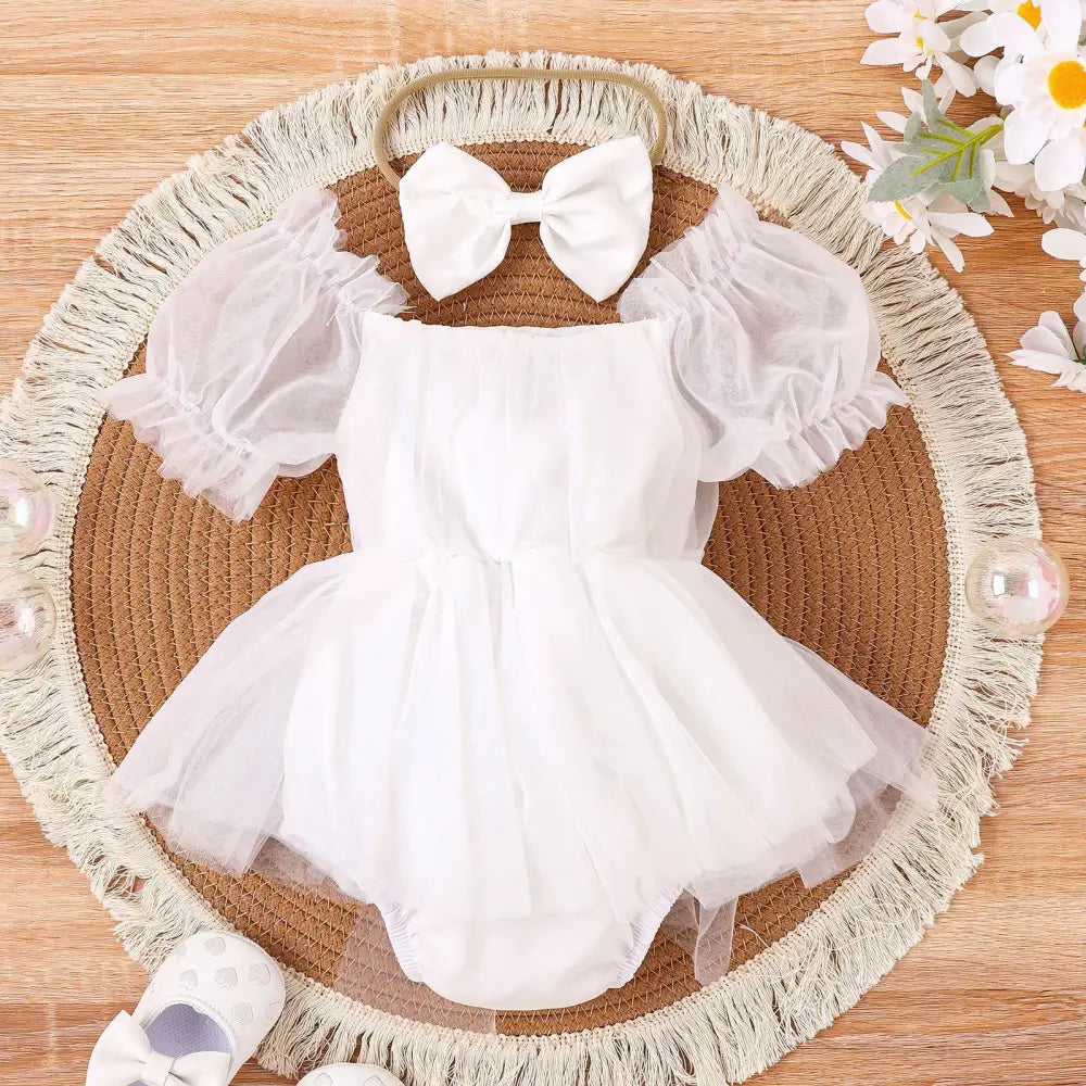 PuffPrincess Set: Skirt Scarf & Vest Ensemble - White / 70cm