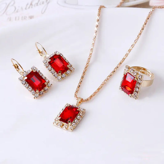 Radiant Trio: Crystal Bridal Elegance Set - Red