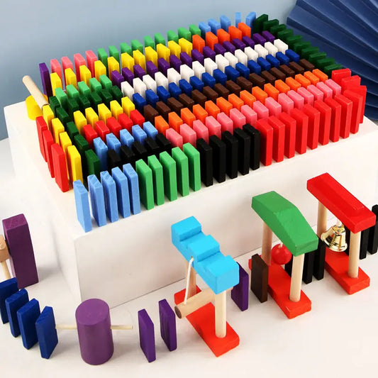 Rainbow Wood Domino Kit: Educational Building Fun - Color rainbow / 120PCS