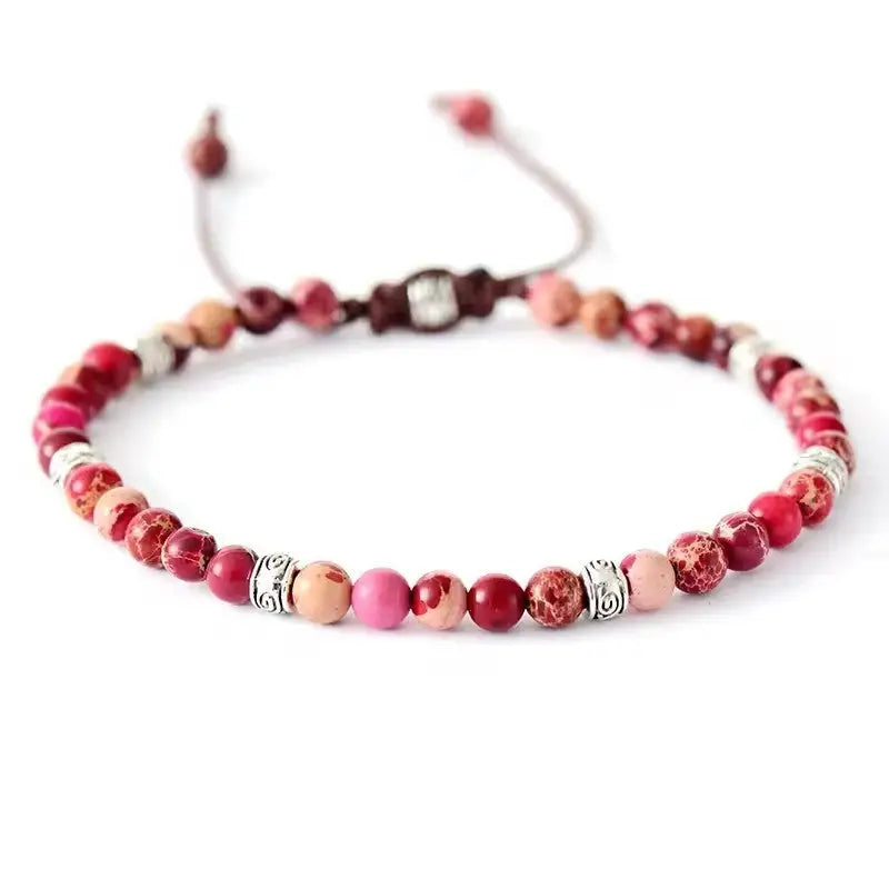 Rainbow Woven Bracelet with Multicolored Thread - Red Emperor Stone / 16 + 7CM