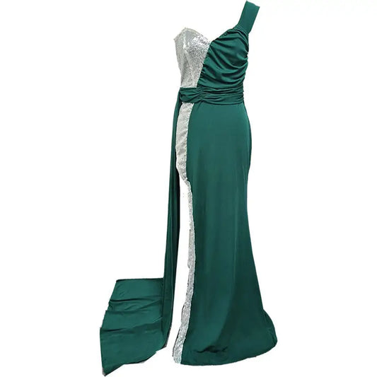 Regal Elegance: Luxe Split Gilded Evening Gown