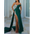 Regal Elegance: Luxe Split Gilded Evening Gown - Green / S