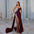 Regal Elegance: Luxe Split Gilded Evening Gown - Wine Red / S