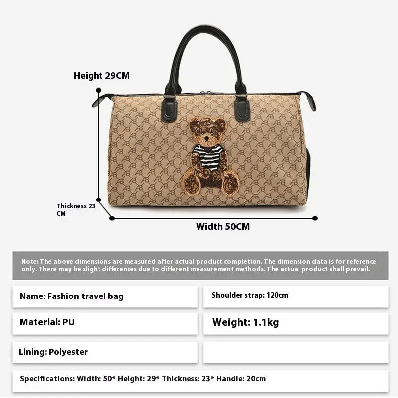 Retro Canvas Travel Bag with PU Leather and Plaid Polyester Lining