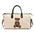 Retro Canvas Travel Bag with PU Leather and Plaid Polyester Lining - Beige
