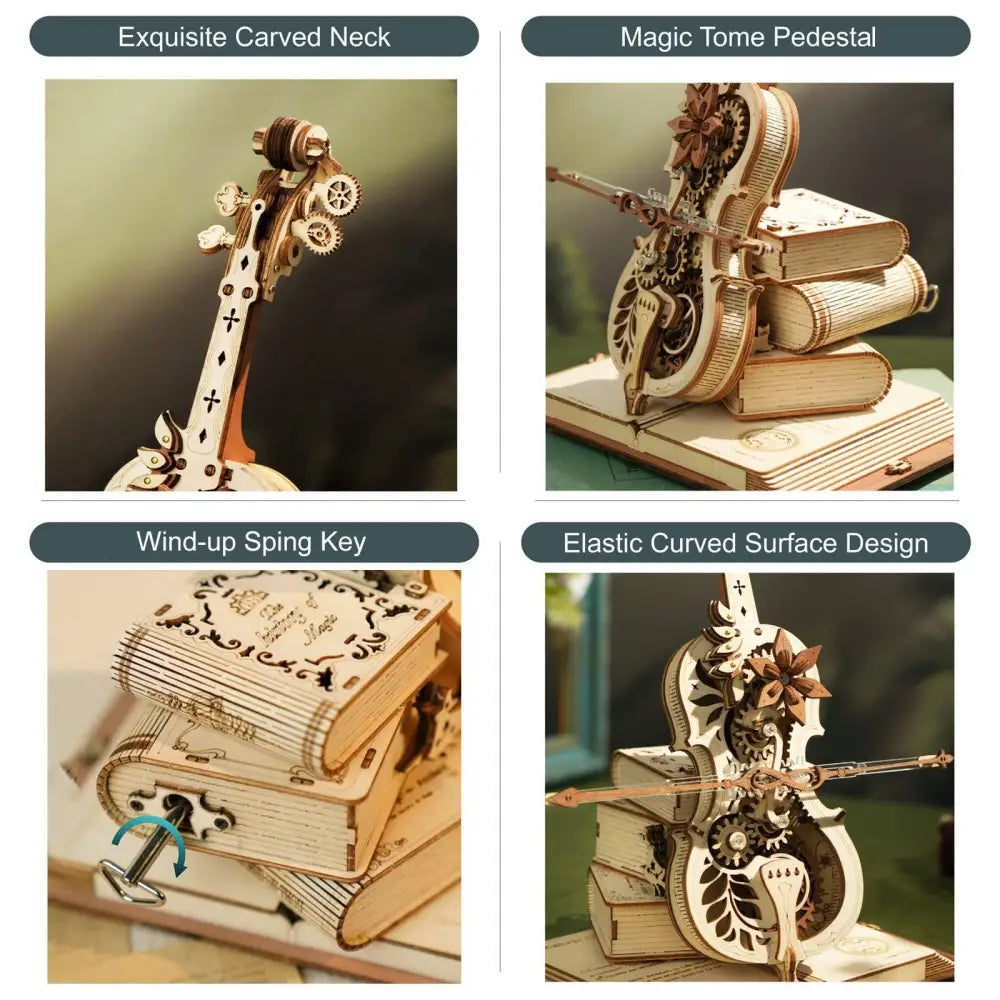 Retro Cello Music Box Puzzle with European Engraving and Floral Detail AMK63 5