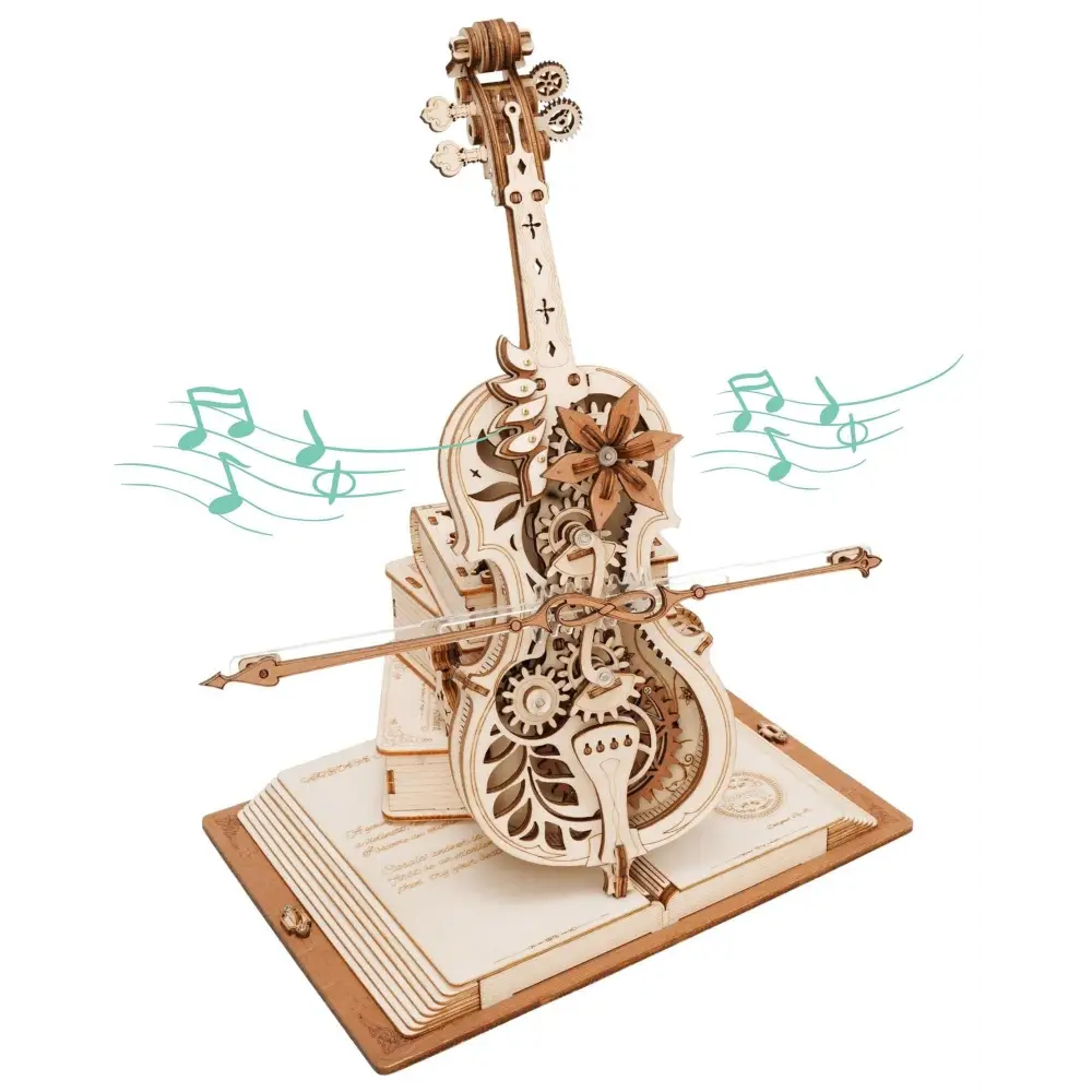 Retro Cello Music Box Puzzle with European Engraving and Floral Detail AMK63 5