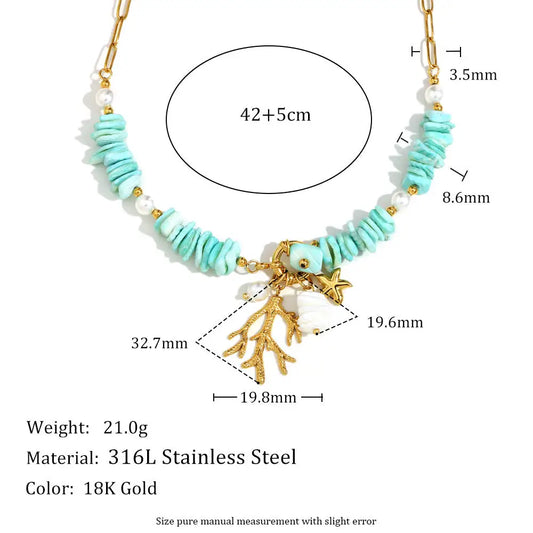 Retro Stone Paper Clip Necklace with Unique Pendant - Gold