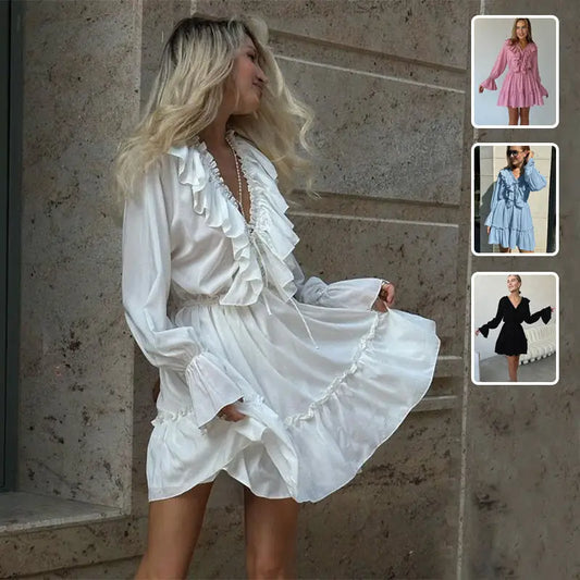 RetroVibe Ruffle V-Neck Y2K Dress - 4