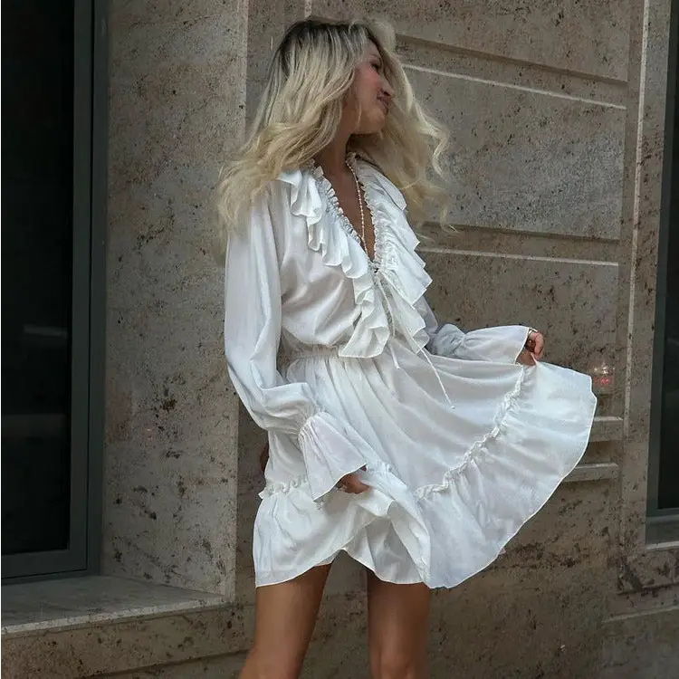 RetroVibe Ruffle V-Neck Y2K Dress - 4