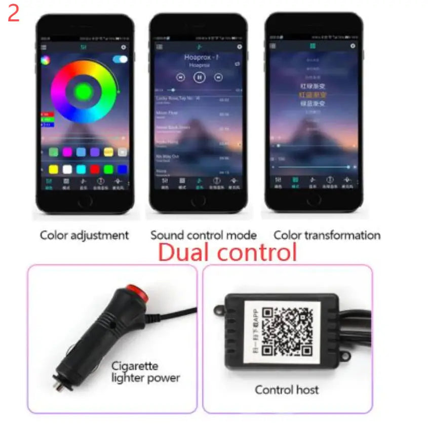 RGB Interior Car Light Strips with Customizable Installation Dual control 2style