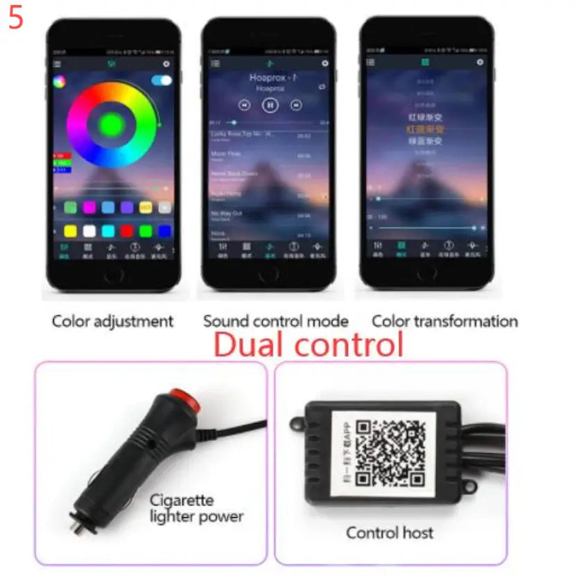 RGB Interior Car Light Strips with Customizable Installation Dual control 5style