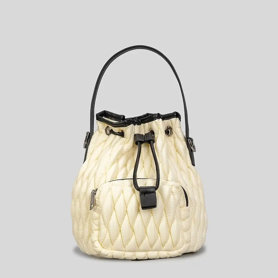 Rhombus Cotton Bucket Bag - White