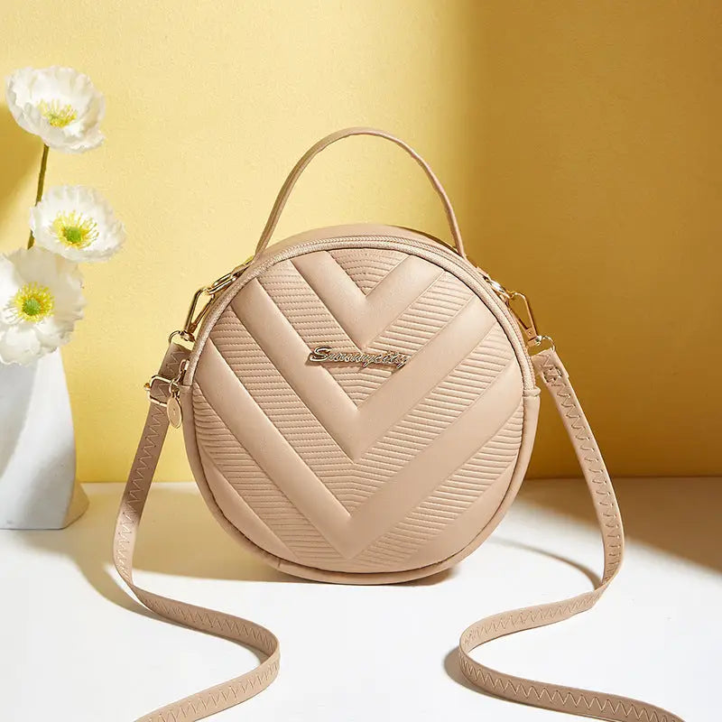 Rhombus Pattern PU Crossbody Bag with Three Dimensional Pocket - Khaki