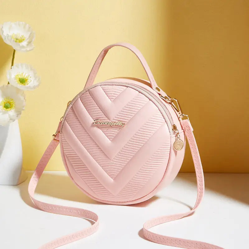 Rhombus Pattern PU Crossbody Bag with Three Dimensional Pocket - Pink