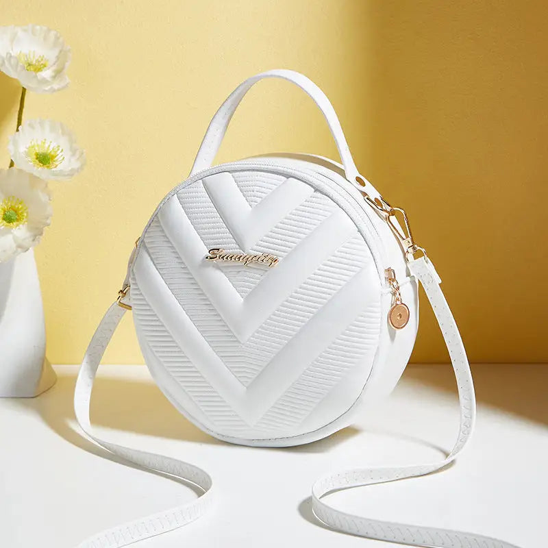 Rhombus Pattern PU Crossbody Bag with Three Dimensional Pocket - White