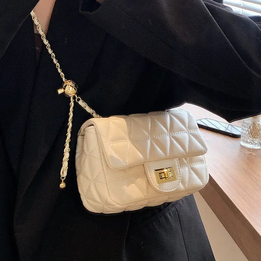 Rhombus Pattern PU Shoulder Bag with Sandwich Pocket