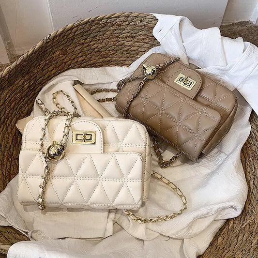 Rhombus Pattern PU Shoulder Bag with Sandwich Pocket