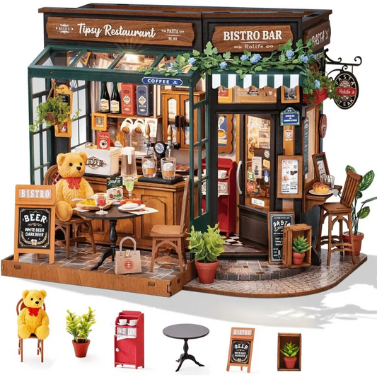 Rolife Tipsy Restaurant DIY Miniature House Kit Bistro Scene DG167 5
