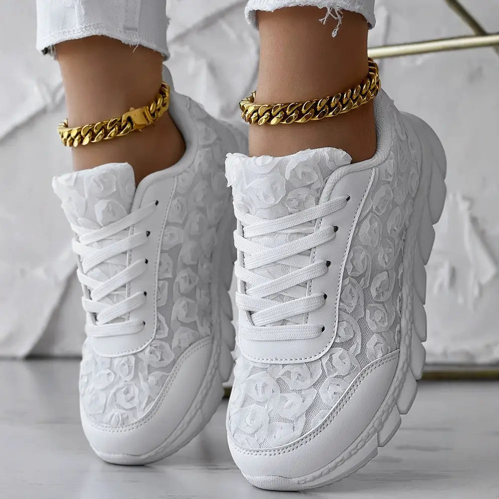 White floral-patterned sneakers.