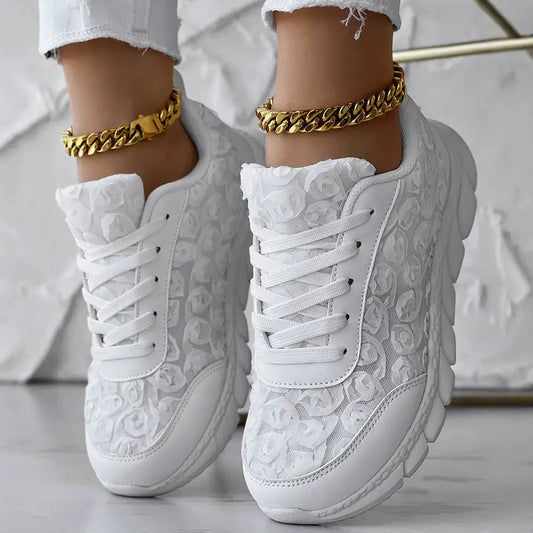 White floral-patterned sneakers.