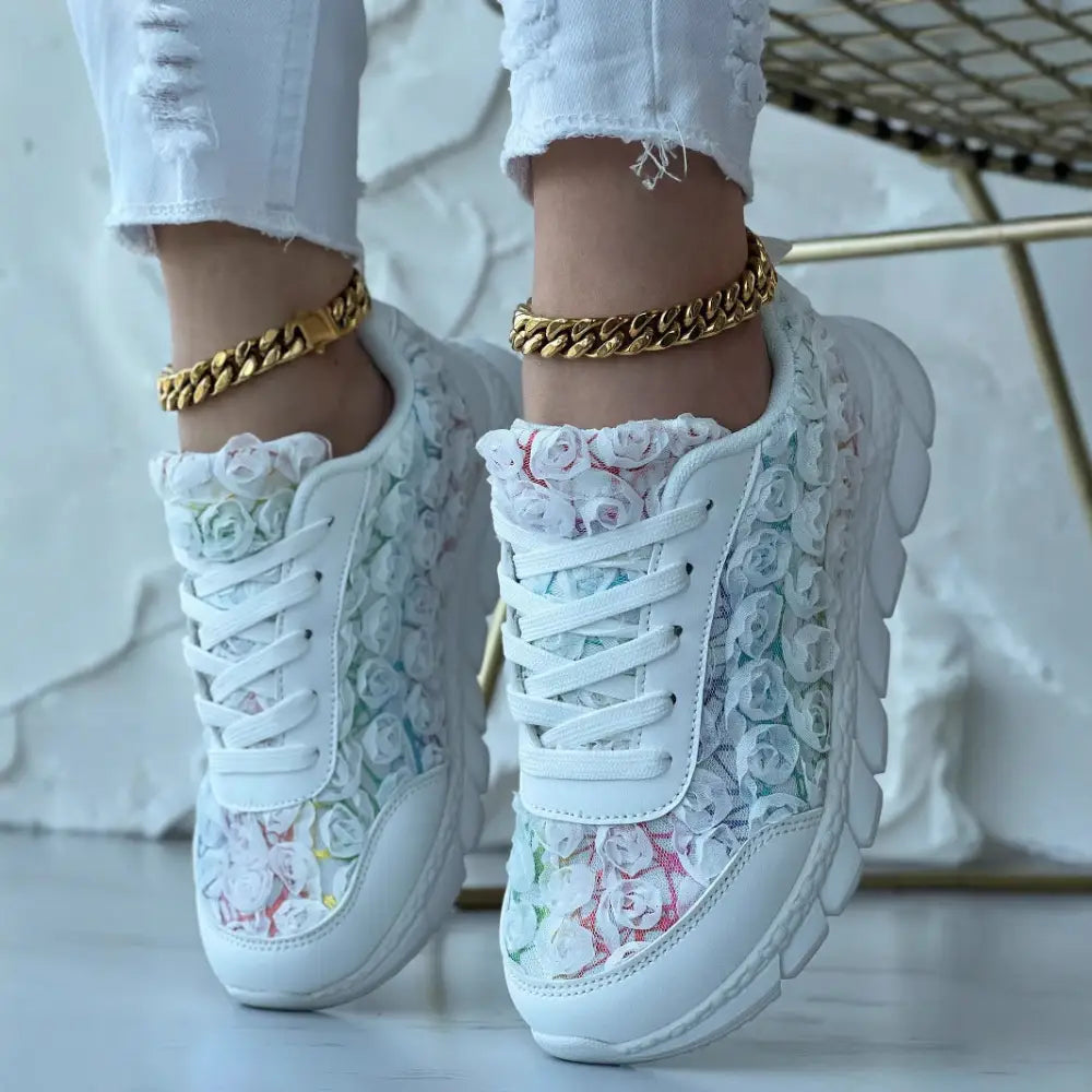 White floral sneakers.