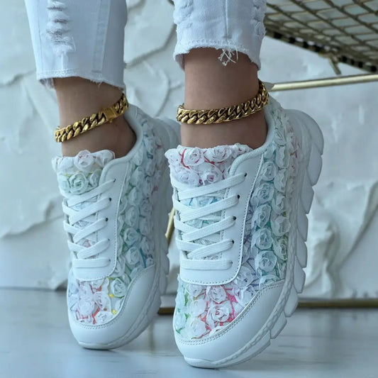 White floral sneakers.