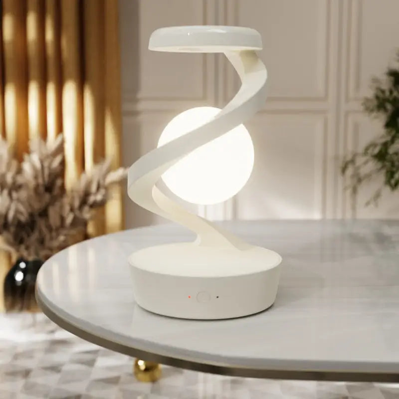 Rotating Suspended Night Light with Stepless Dimming and Soft Illumination White Wireless Charger Style