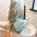 Round Straw Suitcase with Cotton Lining and Internal Mobile Phone Pocket - Cyan / 23x23