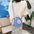 Round Straw Suitcase with Cotton Lining and Internal Mobile Phone Pocket - Blue / 23x23