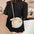 Round Straw Suitcase with Cotton Lining and Internal Mobile Phone Pocket - Colorful Thread White / 23x23